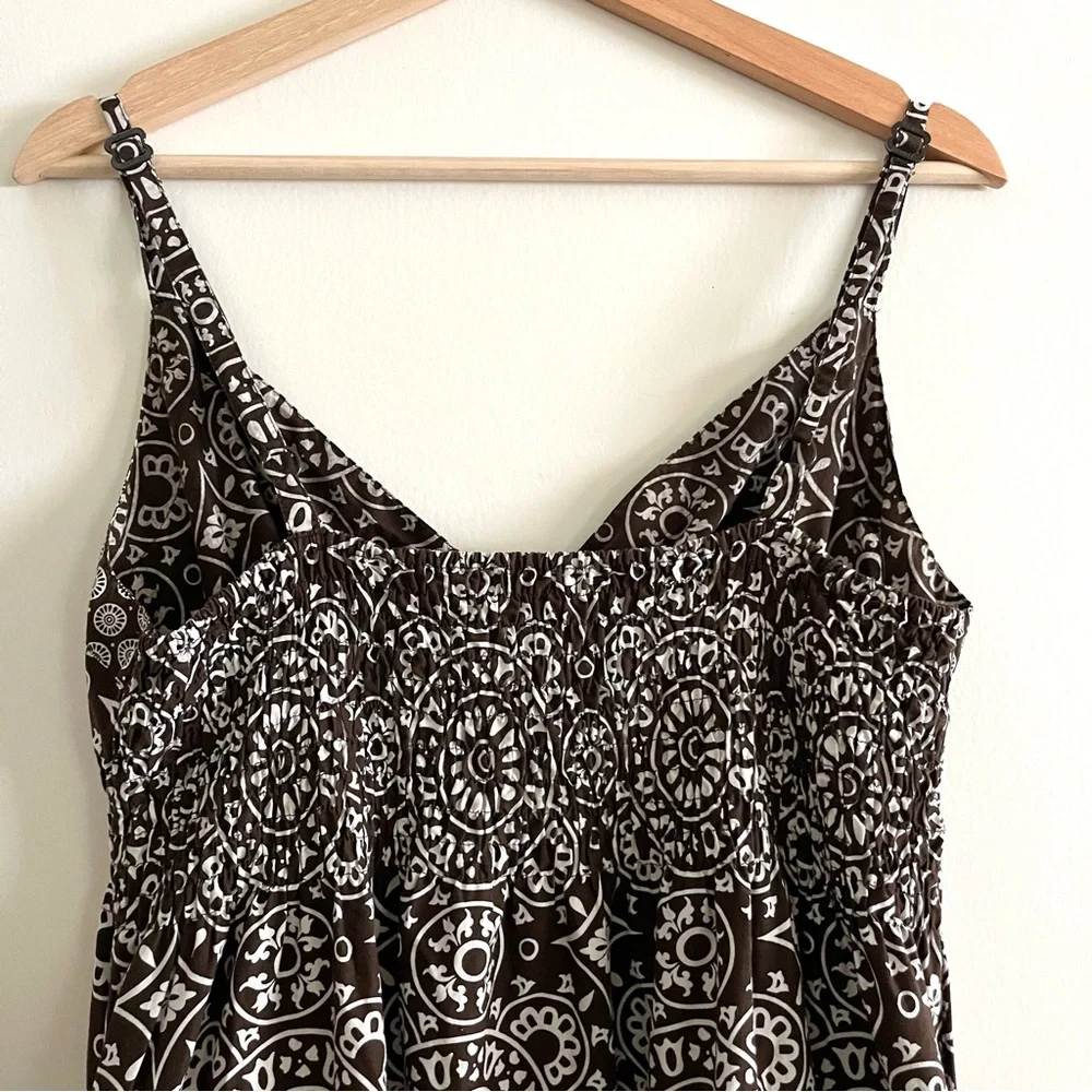 Y2K Tommy Hilfiger Patterned Brown and White Spaghetti Strap Dress w/ Pockets XL - Picture 7 of 10